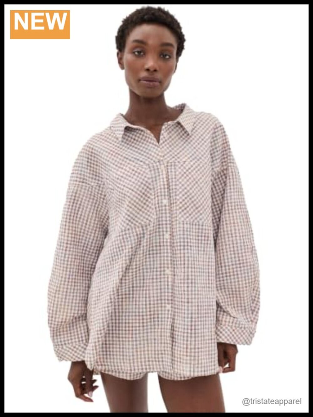 Women's Seersucker Checkered Button Down Shirt with Pockets
